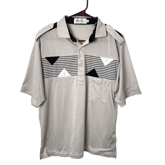 Oleg Cassini Other - Vintage Oleg Cassini Geometric Polo Shirt L Y2K 90s Retro Gray Streetwear